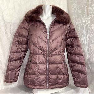 Kenneth Cole Champagne Mauve Sherpa Fur Trim Zip Up Jacket